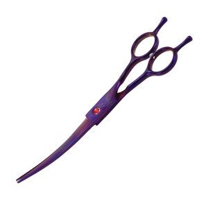Dog Grooming Ergonomic Handle Stainless Steel Upper Bend Scissors Purple